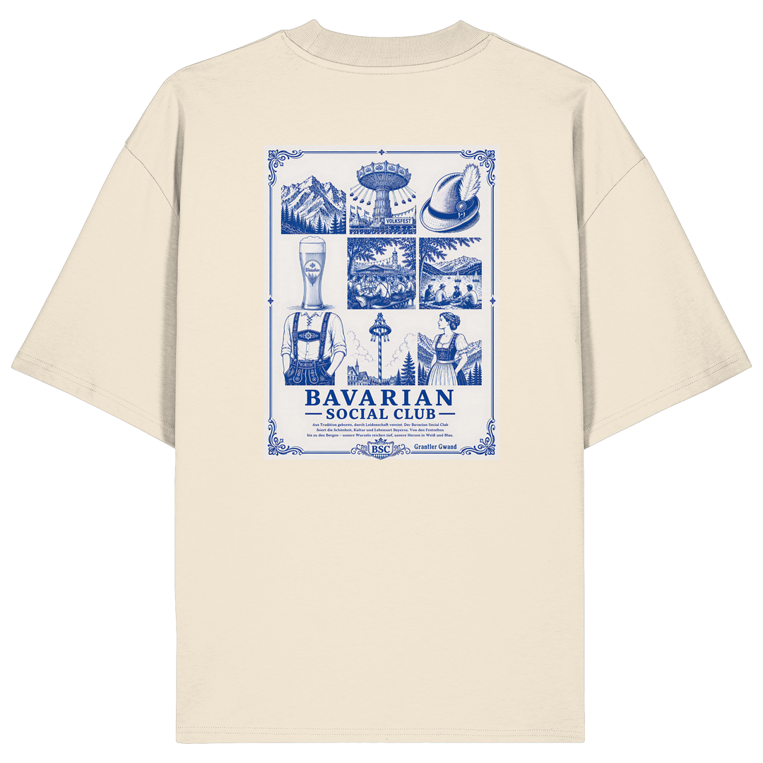 „Beiges Oversize T-Shirt mit blauem &