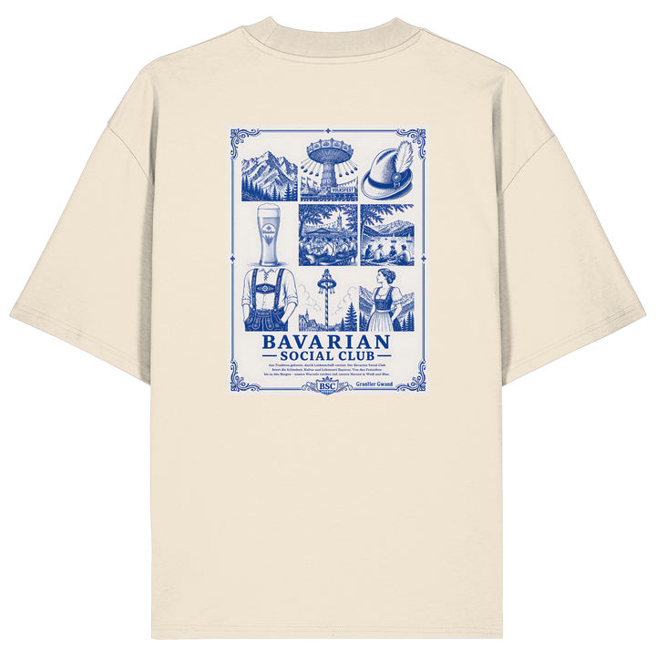 „Beiges Oversize T-Shirt mit blauem &