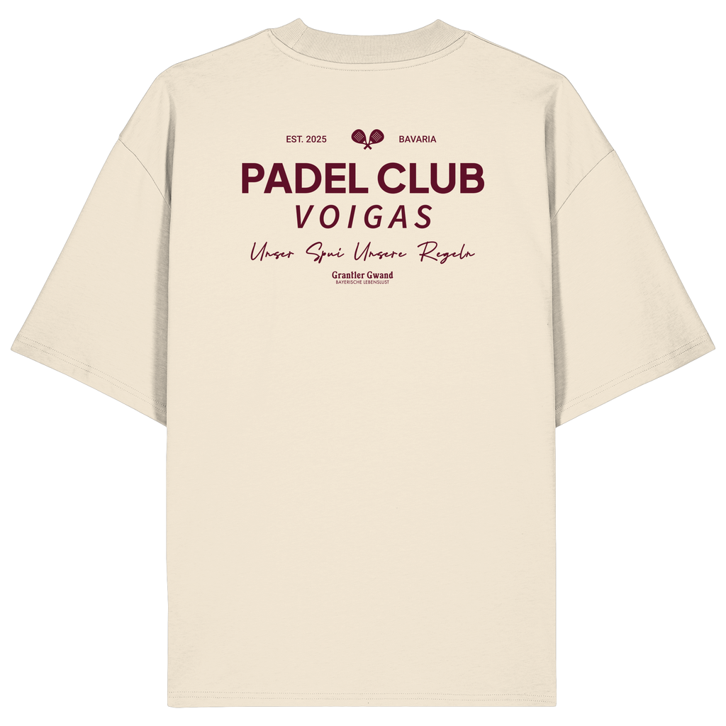 Cremefarbenes Oversize Shirt mit rotem „Padel Club“-Backprint – hochwertiges Streetwear Shirt in Bio Qualität von Grantler Gwand für Padel-Fans.