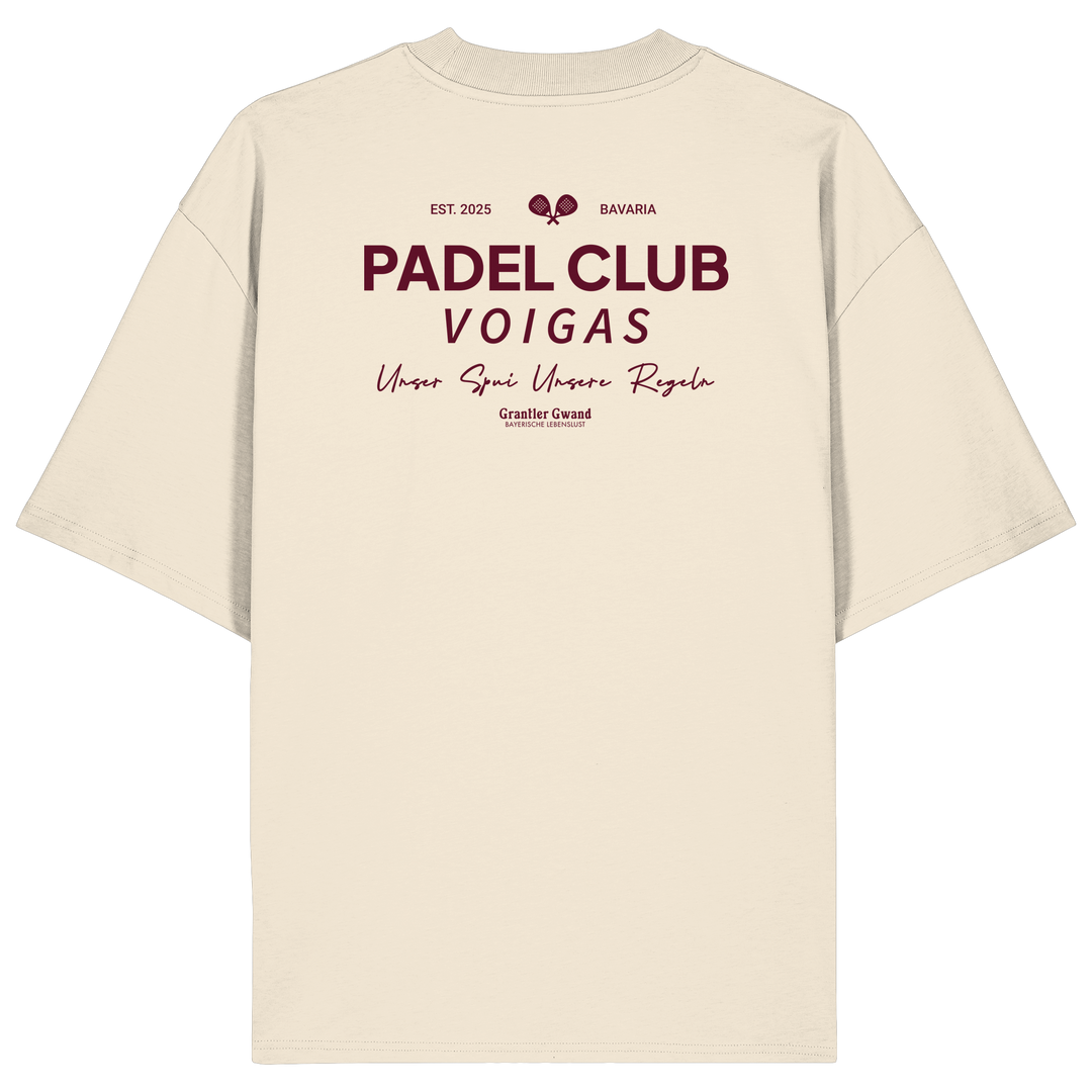 Cremefarbenes Oversize Shirt mit rotem „Padel Club“-Backprint – hochwertiges Streetwear Shirt in Bio Qualität von Grantler Gwand für Padel-Fans.