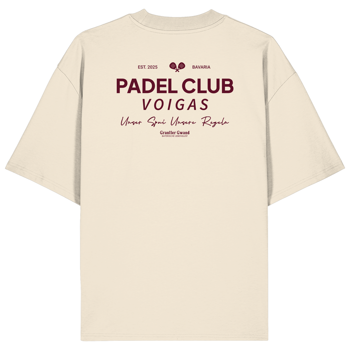 Cremefarbenes Oversize Shirt mit rotem „Padel Club“-Backprint – hochwertiges Streetwear Shirt in Bio Qualität von Grantler Gwand für Padel-Fans.