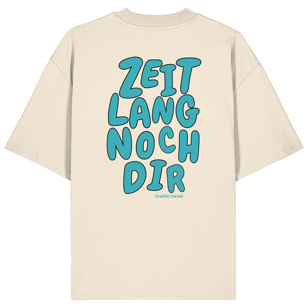 „Beiges Oversize T-Shirt mit großem, grünem Backprint &