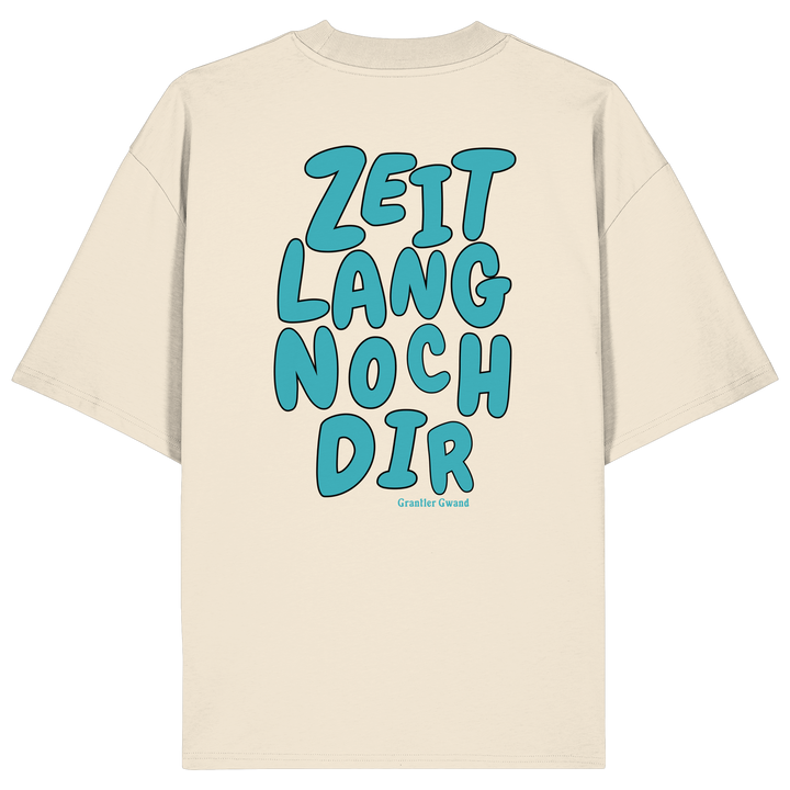 „Beiges Oversize T-Shirt mit großem, grünem Backprint &