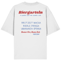 Weißes Oversize T-Shirt mit großem Biergarteln Backprint in Rot und bayerischem Statement „A guade Zeit mit guade Leid“. Schweres Premium-Shirt für Biergarten, Volksfest, Stammtisch und moderne bayerische Streetwear. Designed und bedruckt in Bayern von Grantler Gwand.