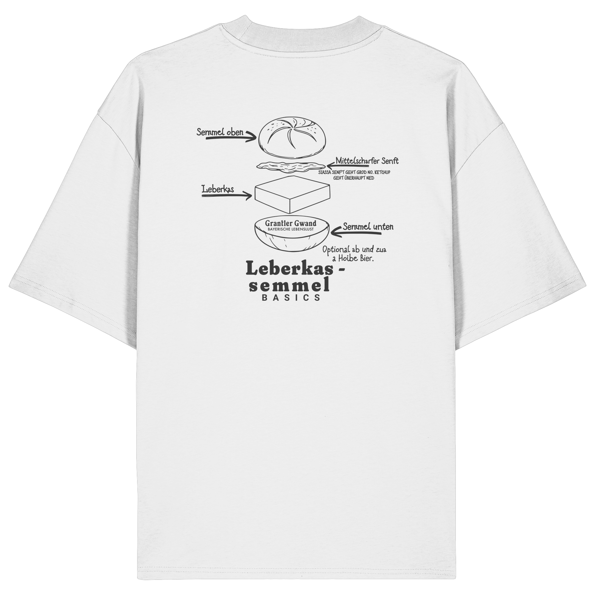 Leberkas Semmel Basics - schwarze Variante - Backprint - Oversize Shirt