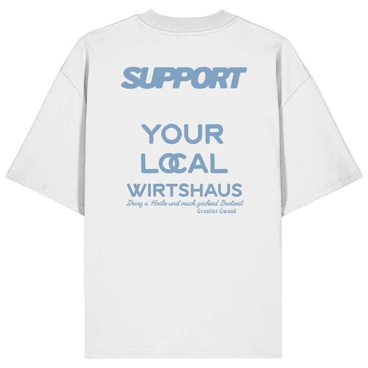 „Weißes Oversize T-Shirt mit großflächigem, blauem Backprint &
