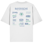 Weißes Bayerische Gmiatlichkeit Oversize Shirt mit großem grünem Backprint und bayerischen Begriffen wie Hoamatliebe, Biergarten, Volksfest, Grantler, Hopfen & Malz und Griabig. Unisex Heavy Oversized T-Shirt aus Bio-Baumwolle im modernen Streetwear-Look. Designed und bedruckt in Bayern von Grantler Gwand.
