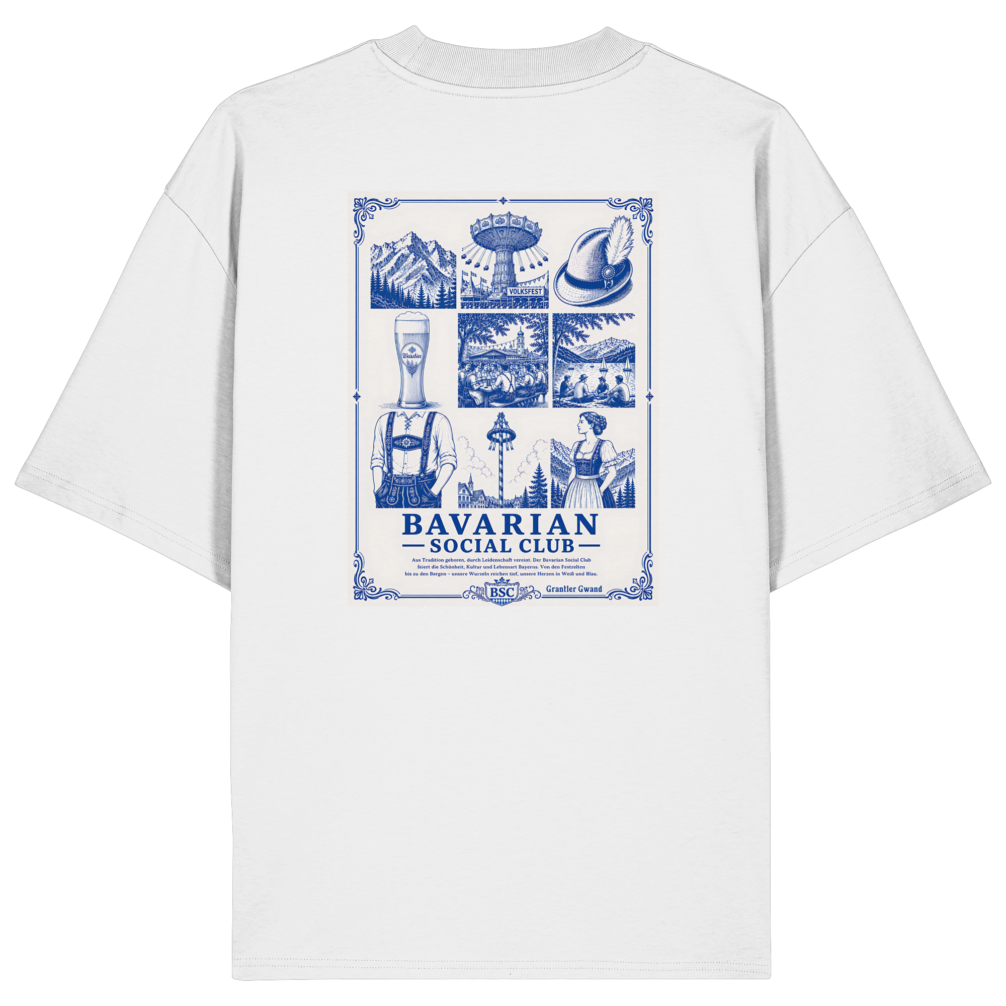 Bavarian Social Club - blaue Variante - Backprint - Oversize Shirt