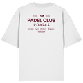 Weißes Oversize Shirt mit rotem „Padel Club“-Backprint – hochwertiges Streetwear Shirt in Bio Qualität von Grantler Gwand für Padel-Fans.