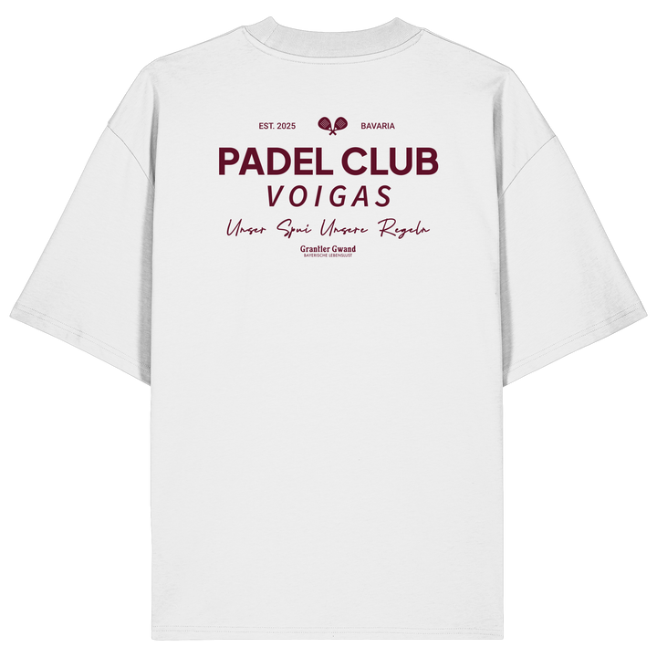 Weißes Oversize Shirt mit rotem „Padel Club“-Backprint – hochwertiges Streetwear Shirt in Bio Qualität von Grantler Gwand für Padel-Fans.