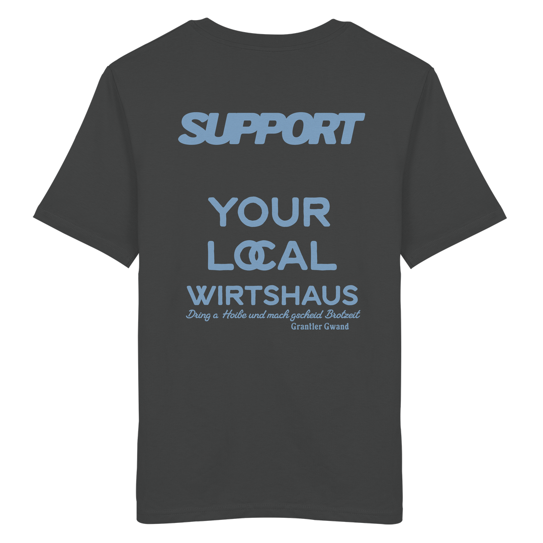 „Anthracites Unisex T-Shirt mit großflächigem, blauem Backprint &