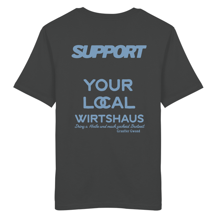 „Anthracites Unisex T-Shirt mit großflächigem, blauem Backprint &