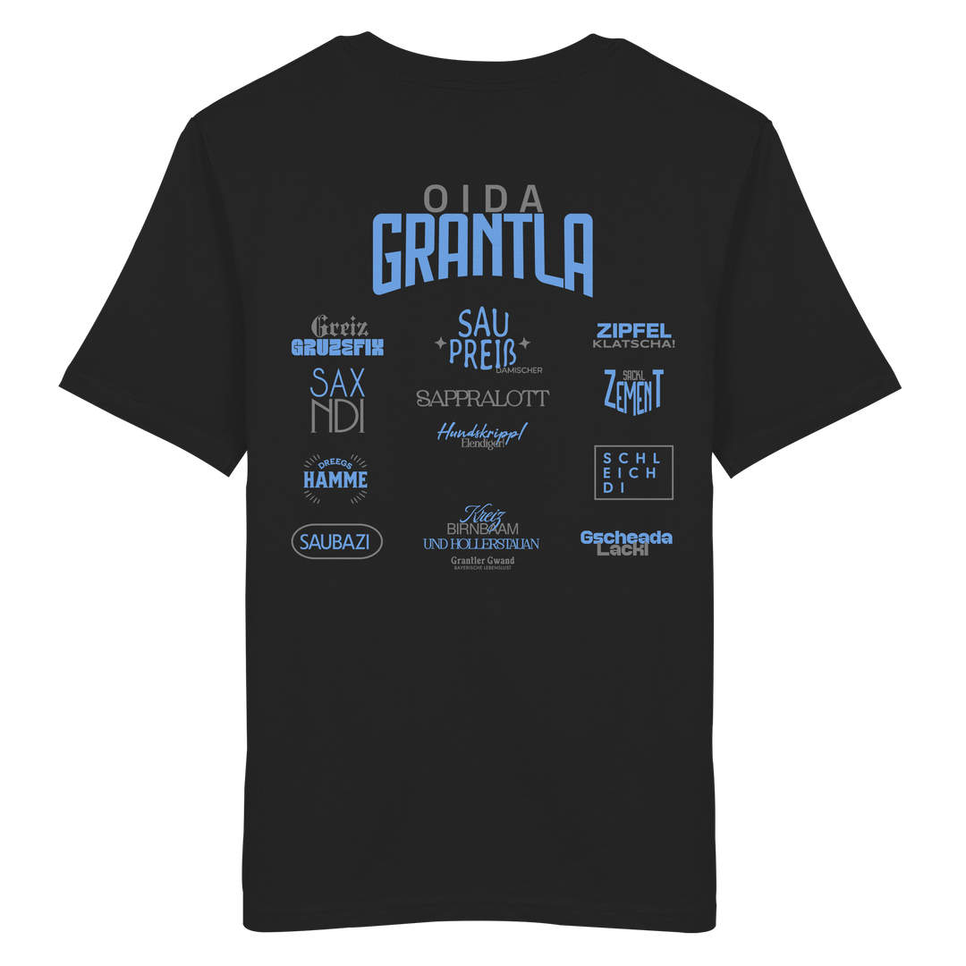 Oida Grantla - blaue Variante - Backprint - T-Shirt