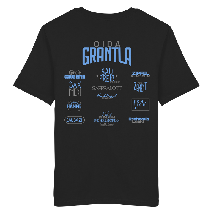 Oida Grantla - blaue Variante - Backprint - T-Shirt