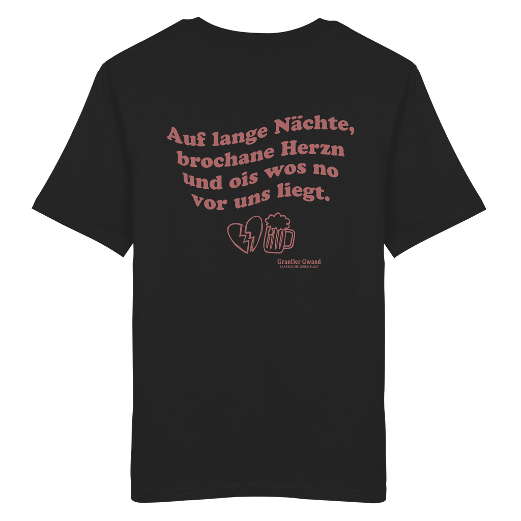 Auf lange Nächte - rote Variante - Backprint - T-Shirt