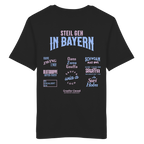 Schwarzes T-Shirt mit großem Backprint aus mehreren bayerischen Dialektsprüchen im modernen Typografie-Design von Grantler Gwand.