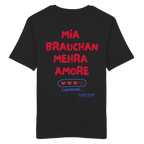 Schwarzes Shirt mit großem Backprint "Mia brauchan mehra Amore" und Herz-Ladebalken im bayerischen Streetwear-Design von Grantler Gwand.