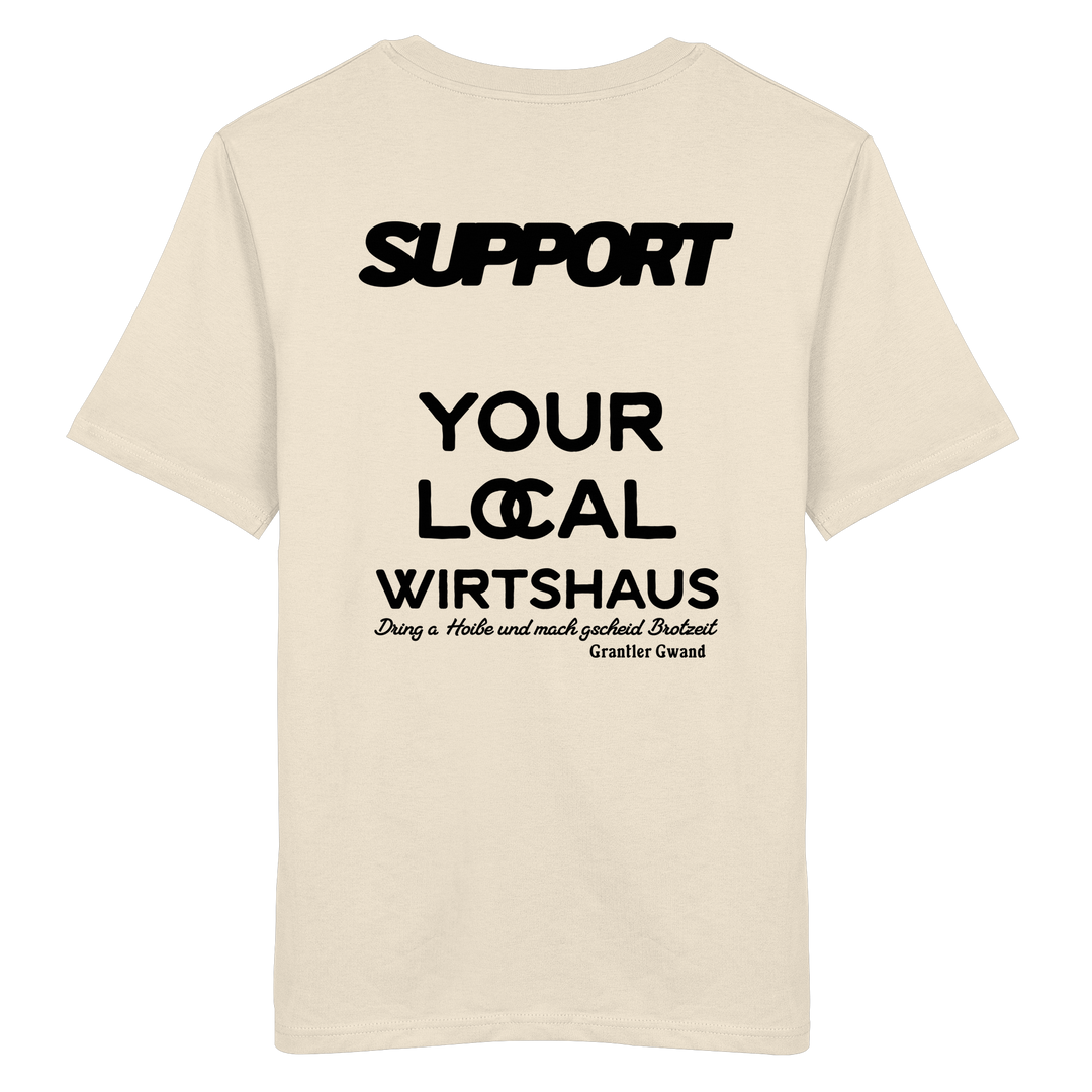 „Beiges Unisex T-Shirt mit schwarzem Backprint &