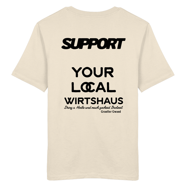 „Beiges Unisex T-Shirt mit schwarzem Backprint &