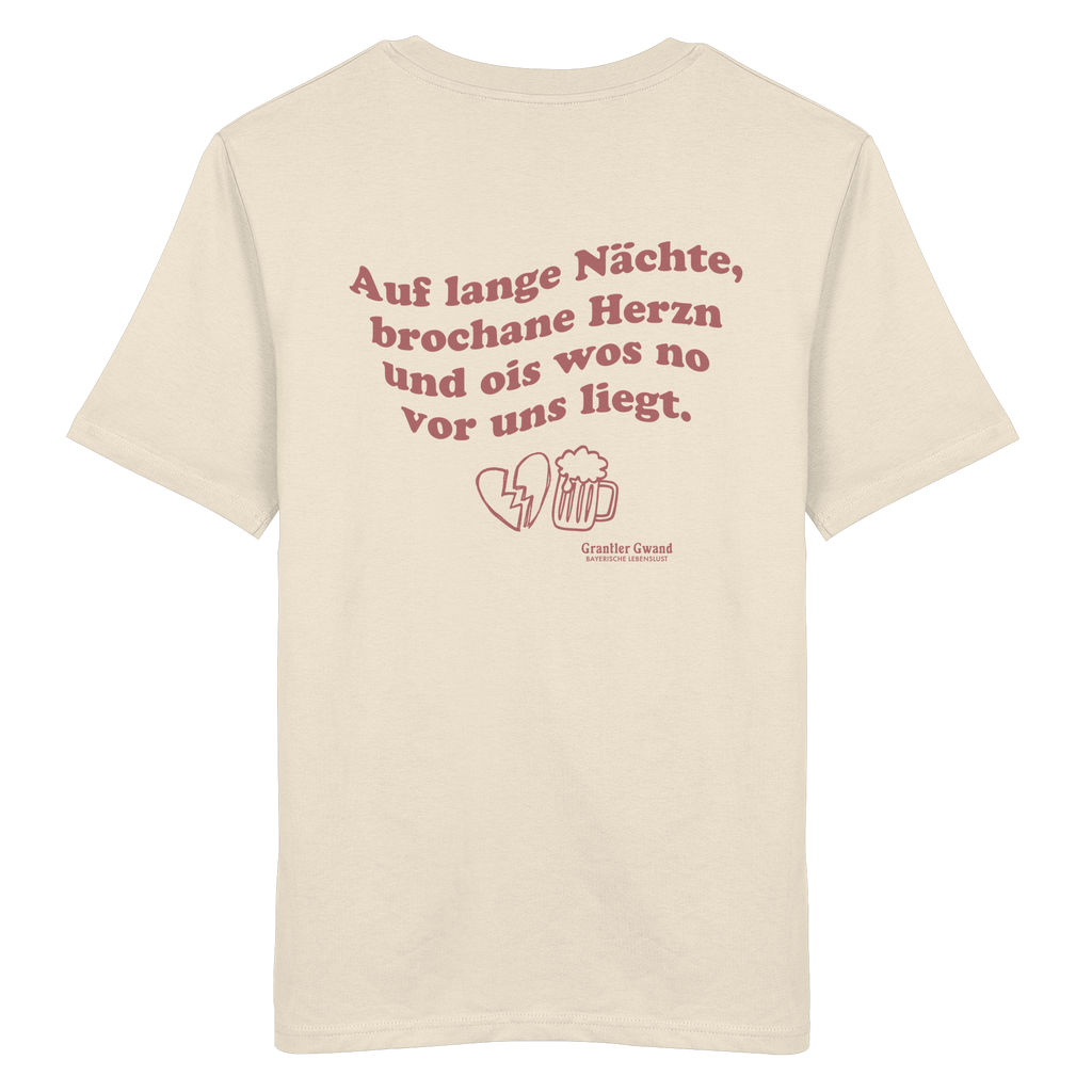 Auf lange Nächte - rote Variante - Backprint - T-Shirt