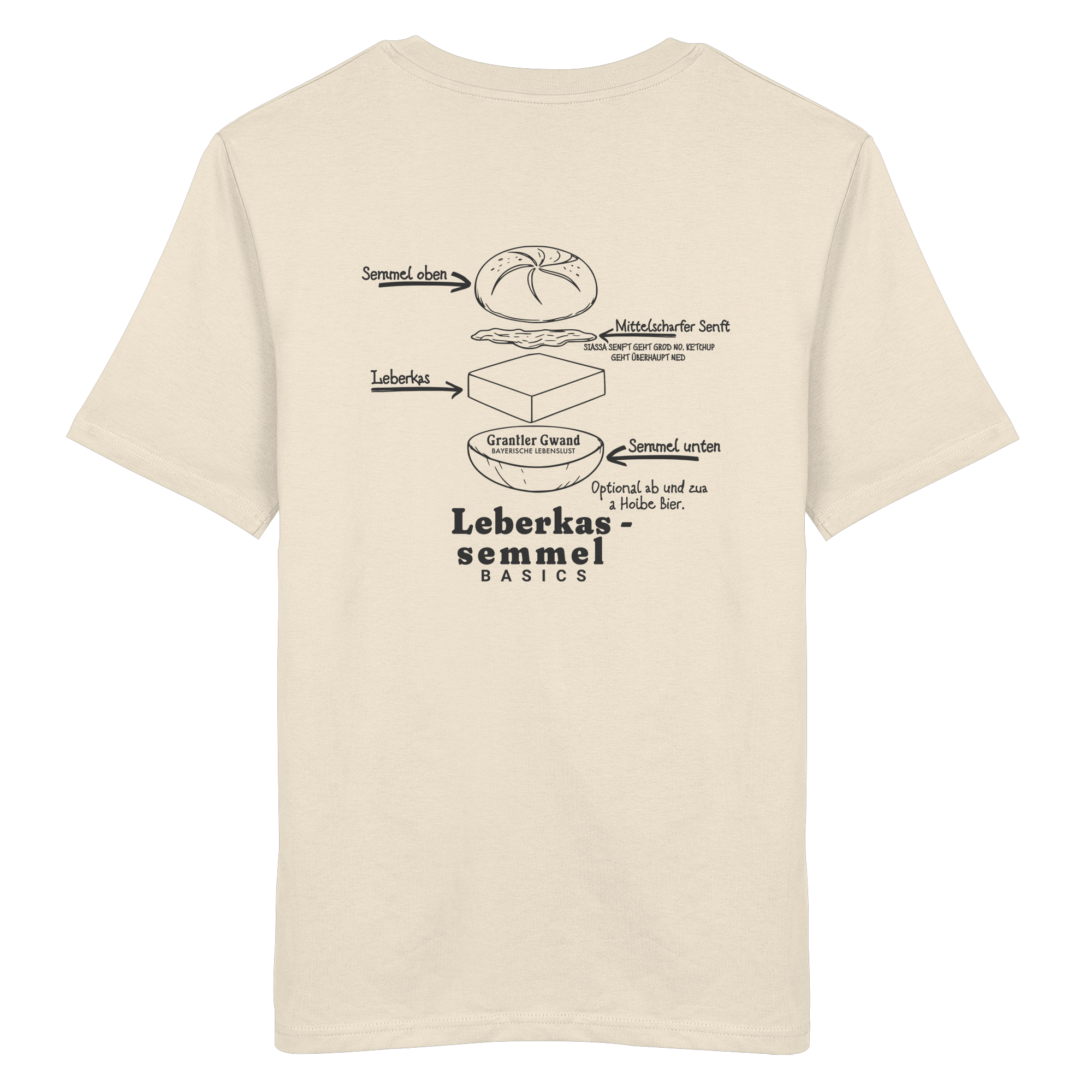 Leberkas Semmel Basics - schwarze Variante - Backprint - T-Shirt