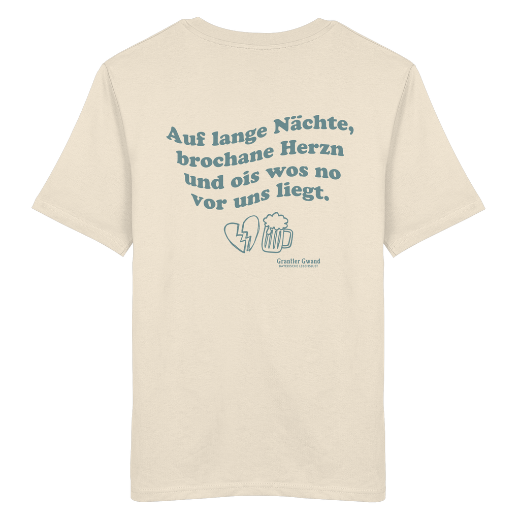 Auf lange Nächte - grüne Variante - Backprint - T-Shirt