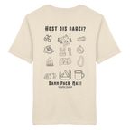 Beiges T-Shirt mit Backprint „Host ois dabei“ – bayerisches Outdoor-Shirt mit Wander-, Camping- und Bergsport-Motiv für Abenteuer und Freizeit von Grantler Gwand.