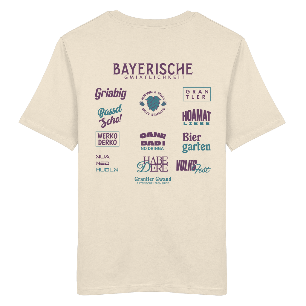 Bayerische Gmiatlichkeit - lila Variante - Backprint - T-Shirt