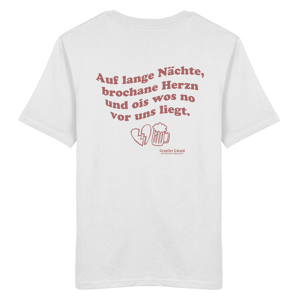 Auf lange Nächte - rote Variante - Backprint - T-Shirt