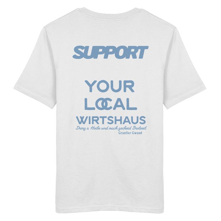 „Weißes Unisex T-Shirt mit großflächigem, blauem Backprint &