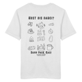 Weißes T-Shirt mit Backprint „Host ois dabei“ – bayerisches Outdoor-Shirt mit Wander-, Camping- und Bergsport-Motiv für Abenteuer und Freizeit von Grantler Gwand.