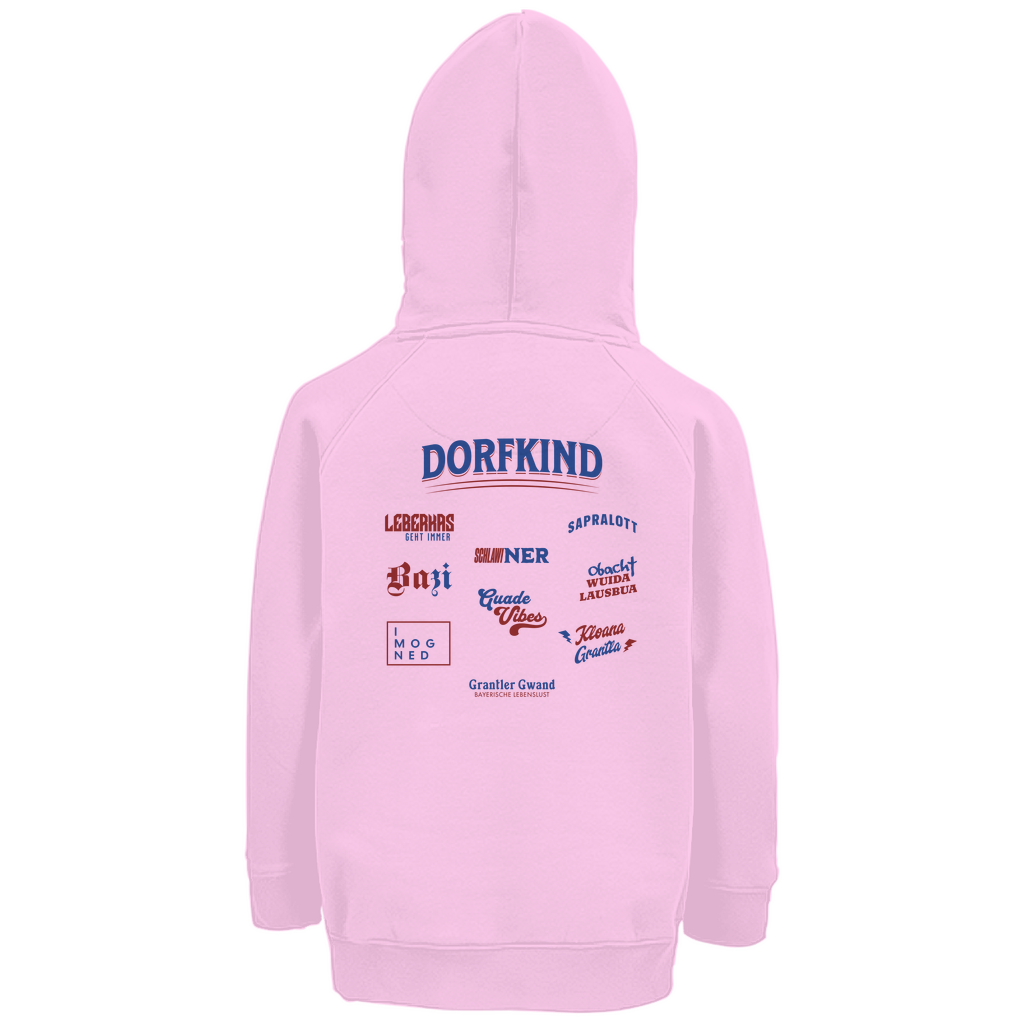 Bayerischer Kinder Premium Bio Hoodie - Dorfkind Rot/BLau - Grantler Gwand