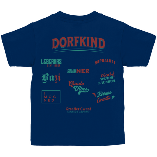 Bayerisches Kinder T-Shirt - Dorfkind für Buam - Rot/Grün - Grantler Gwand