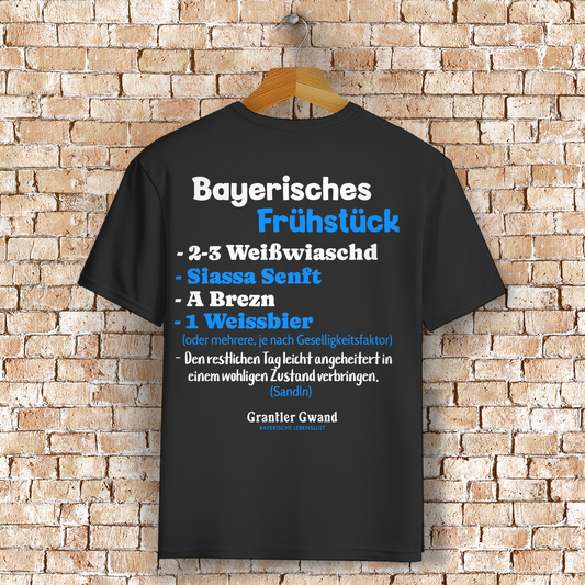 Bayerisches T-Shirt Unisex - Bayerisches Frühstück - Weiß/Blau - Grantler Gwand
