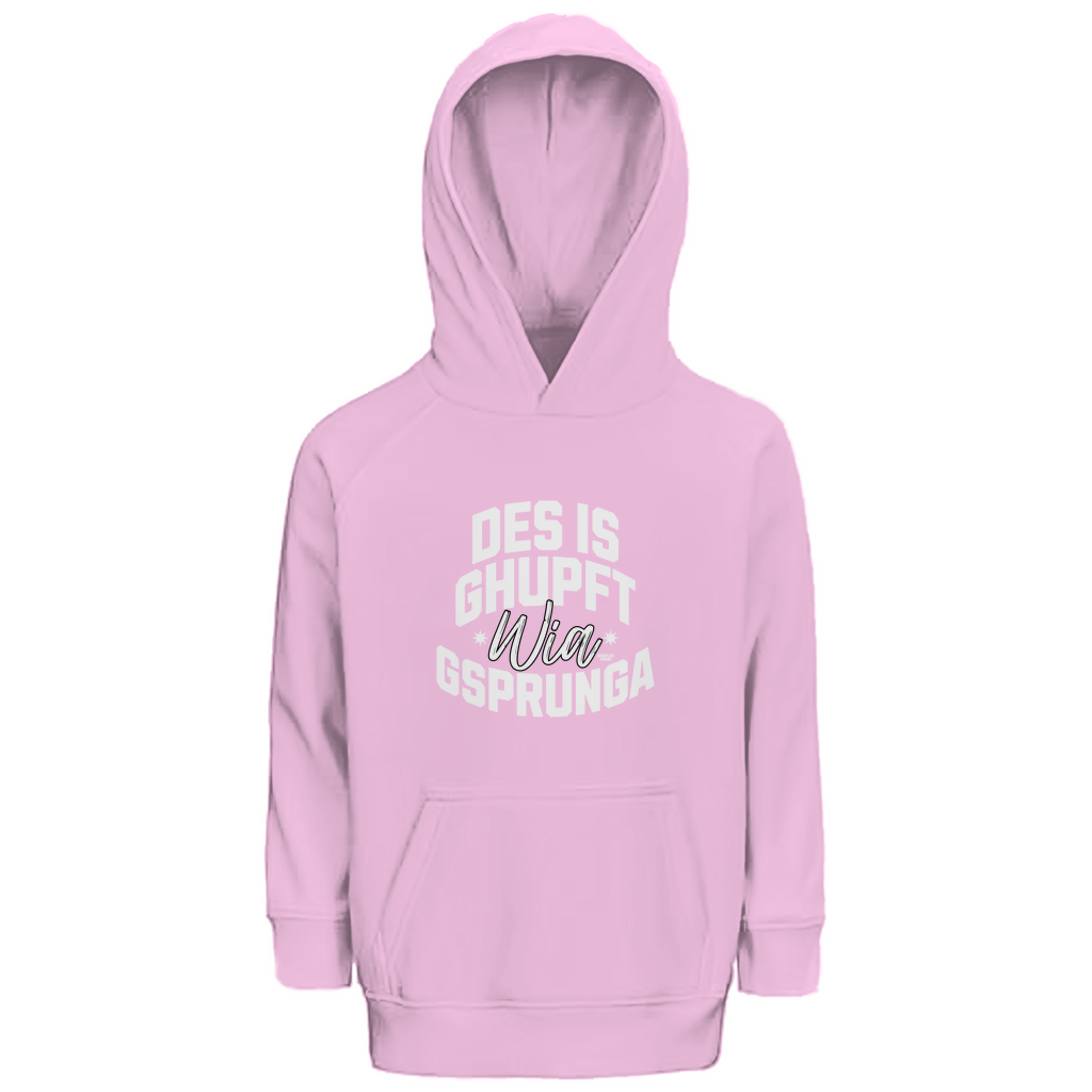 Bayerisches Kinder Premium Bio Hoodie Des is ghupft wia gsprunga - weiß - Grantler Gwand