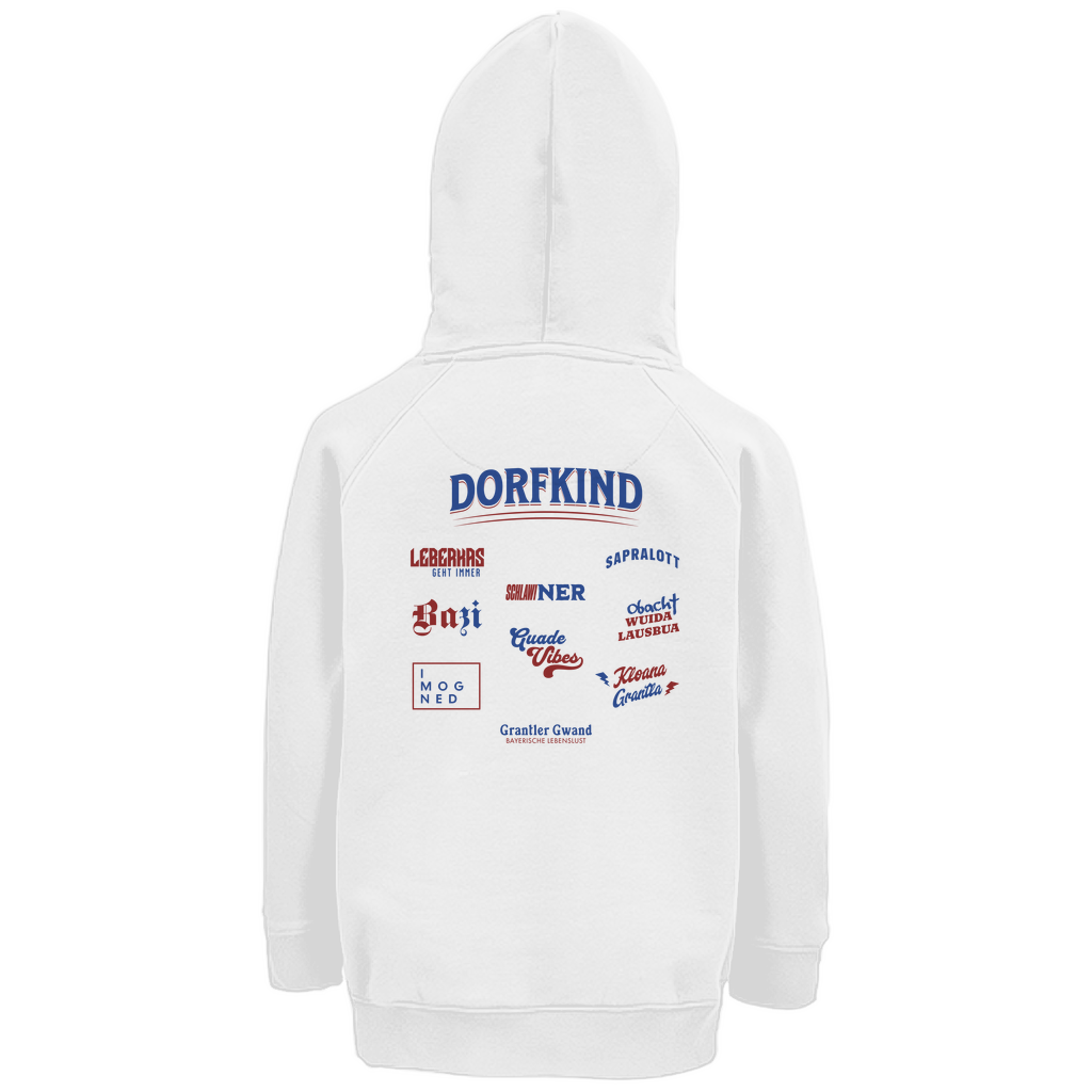 Bayerischer Kinder Premium Bio Hoodie - Dorfkind Rot/BLau - Grantler Gwand