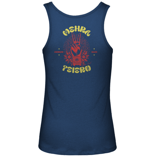 Bayerisches Damen Premium Organic Tank Top Weniger Hass - Mehra Feiern - Orange/Gelb - Grantler Gwand - Rückendruck