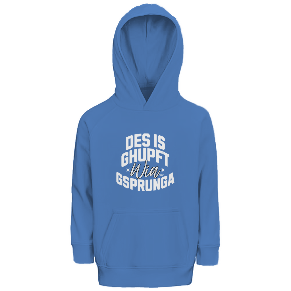 Bayerisches Kinder Premium Bio Hoodie Des is ghupft wia gsprunga - weiß - Grantler Gwand