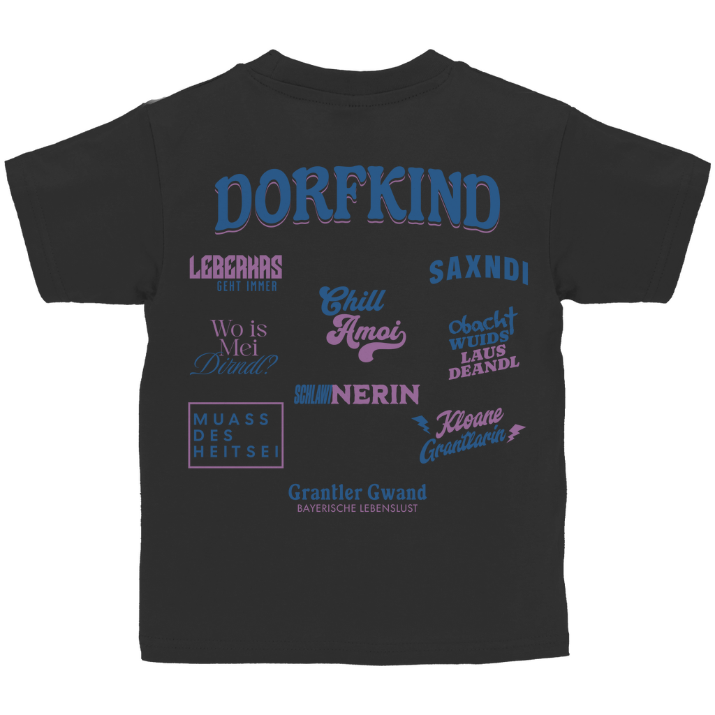 Bayerisches Kinder T-Shirt - Dorfkind für Madln - Pink/Blau Grantler Gwand