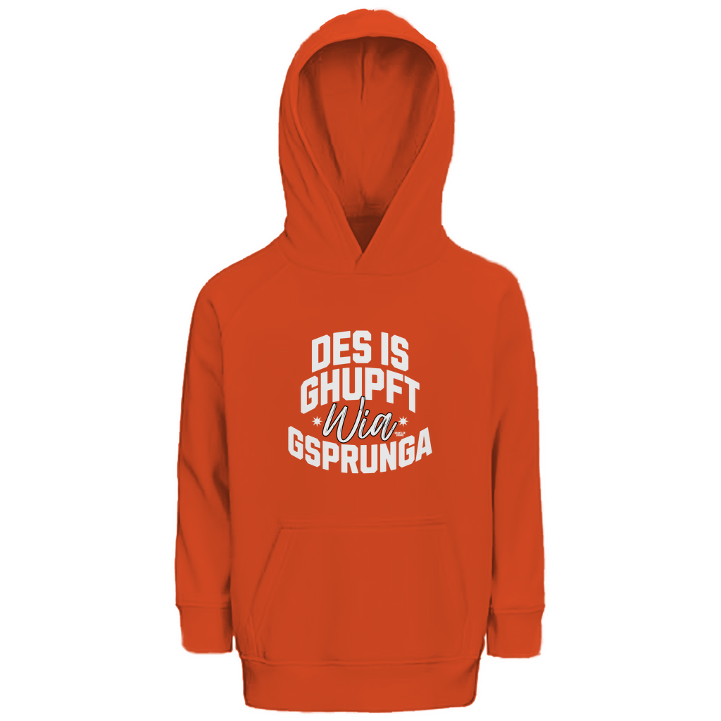 Bayerisches Kinder Premium Bio Hoodie Des is ghupft wia gsprunga - weiß - Grantler Gwand
