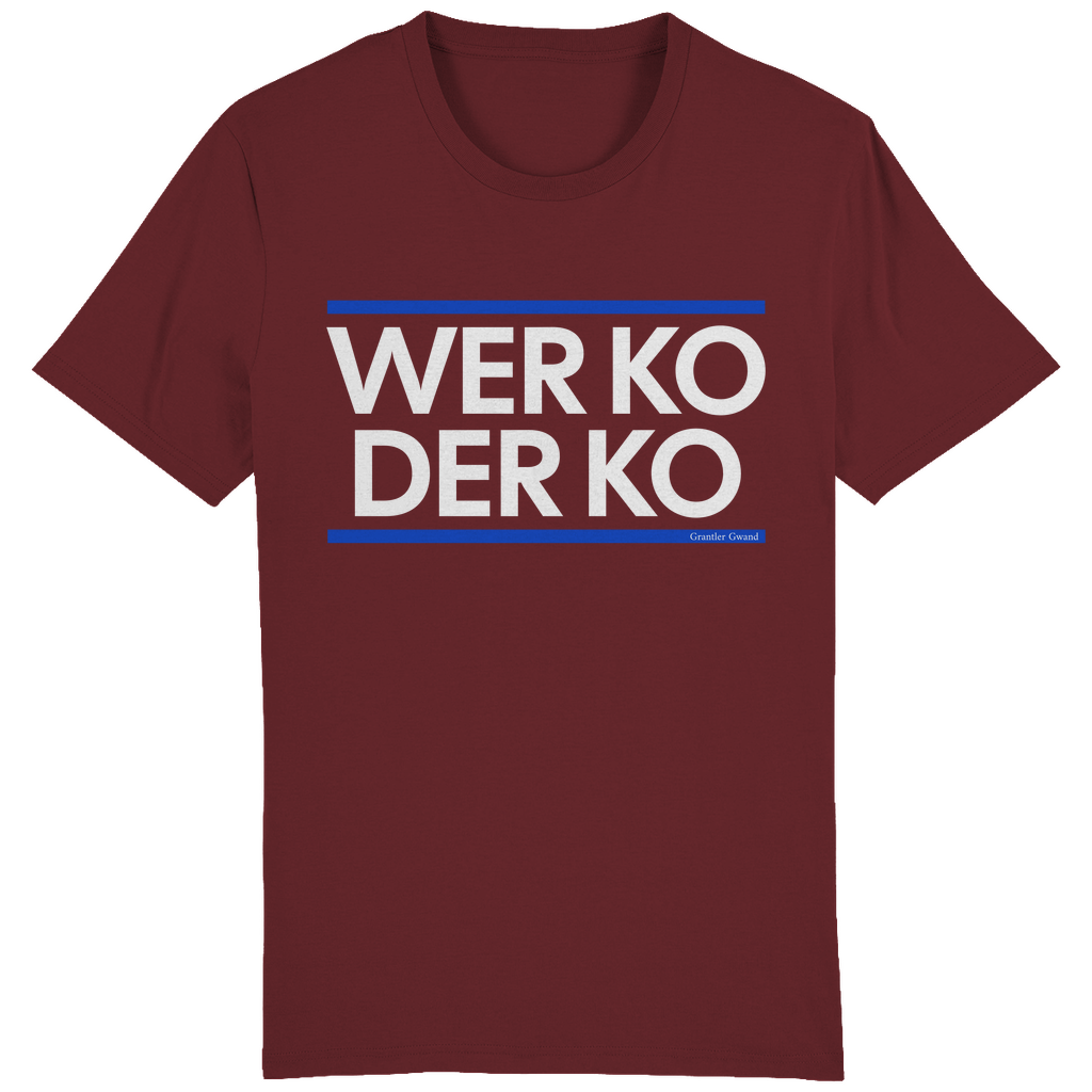 Herren T-Shirt wer ko der ko - blau/weiß - bayerisches Gwand