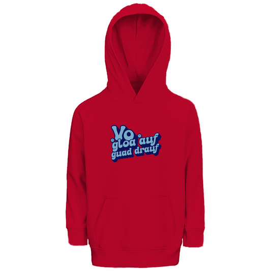 Bayerischer Kinder Premium Bio Hoodie Vo gloa auf guad drauf - blau - Grantler Gwand