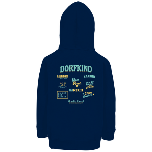 Bayerischer Kinder Premium Bio Hoodie - Dorfkind - Grün/Gelb - Grantler Gwand
