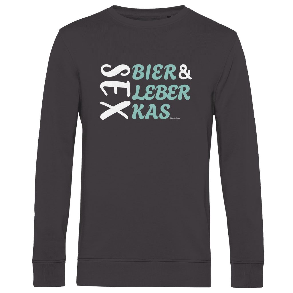 Herren Premium Bio Sweatshirt Sex, Bier, Leberkas - grün/weiß