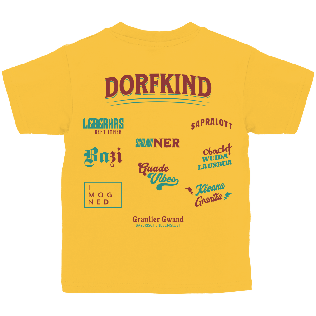 Bayerisches Kinder T-Shirt - Dorfkind für Buam - Rot/Grün - Grantler Gwand