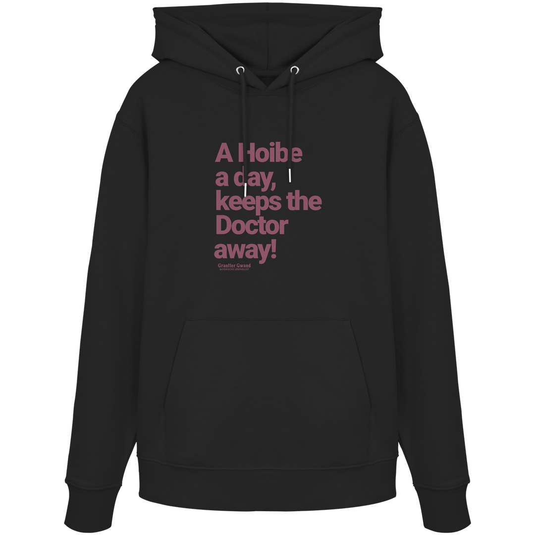 Schwarzer Unisex Hoodie mit rotem typografischem Frontprint im minimalistischen Design – hochwertiger Organic Hoodie von Grantler Gwand.