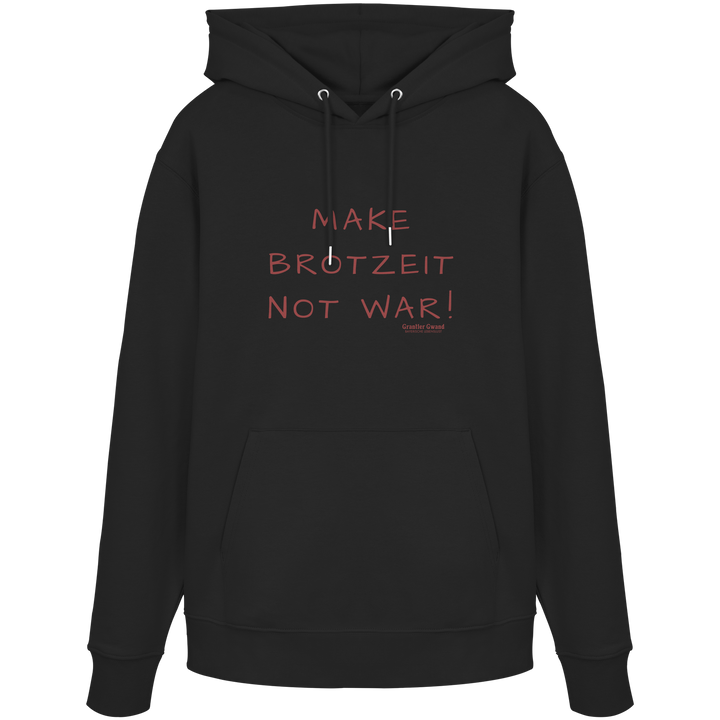 Schwarzer Hoodie mit dem Schriftzug „Make Brotzeit Not War“ auf der Vorderseite von Grantler Gwand.