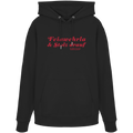Schwarzer Unisex-Hoodie mit rotem Frontprint „Feiawehrla & Stolz drauf“. Minimalistisches bayerisches Streetwear-Design für Feuerwehrfans. Hochwertiger Premium-Hoodie für Damen und Herren, designed und bedruckt in Bayern von Grantler Gwand.