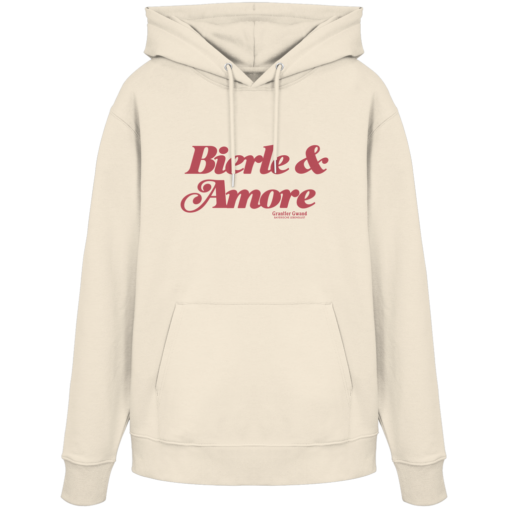 CremefarbenerUnisex Hoodie mit rotem „Bierle & Amore“-Frontprint – bayerische Streetwear von Grantler Gwand im modernen, minimalistischen Look.
