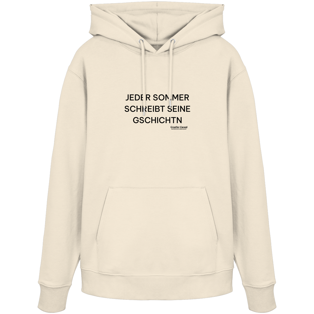 „Beiger Unisex Hoodie mit schwarzem Frontprint &